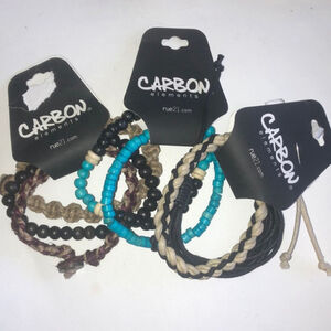 Lot of 3 Carbon NWT Boho Adjustable Stretchy Cord Beaded Bracelets